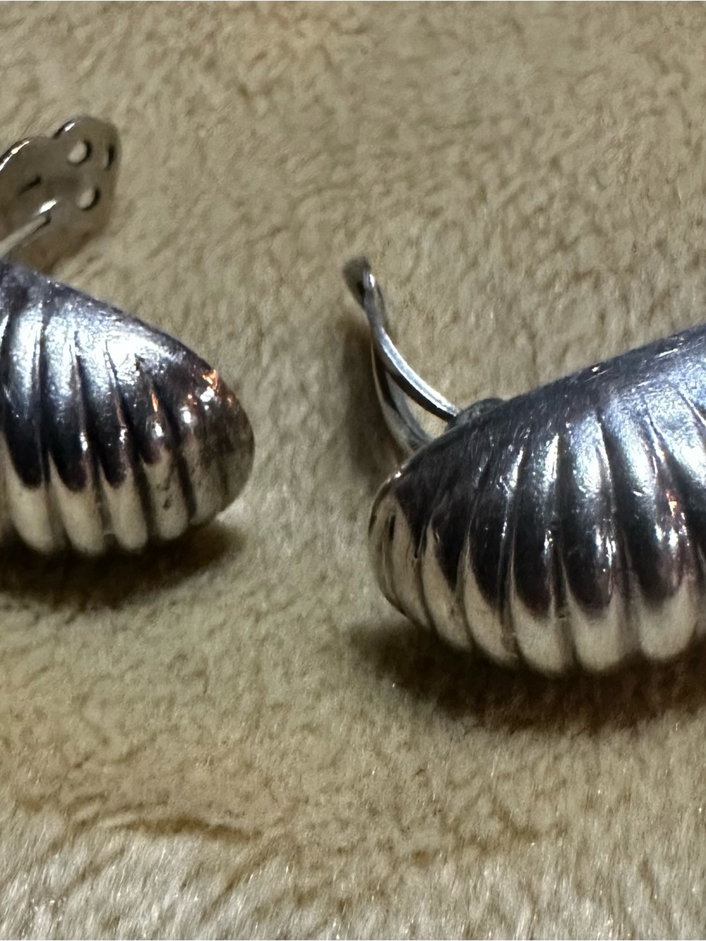 Silver Ribbed Clip-On Earrings